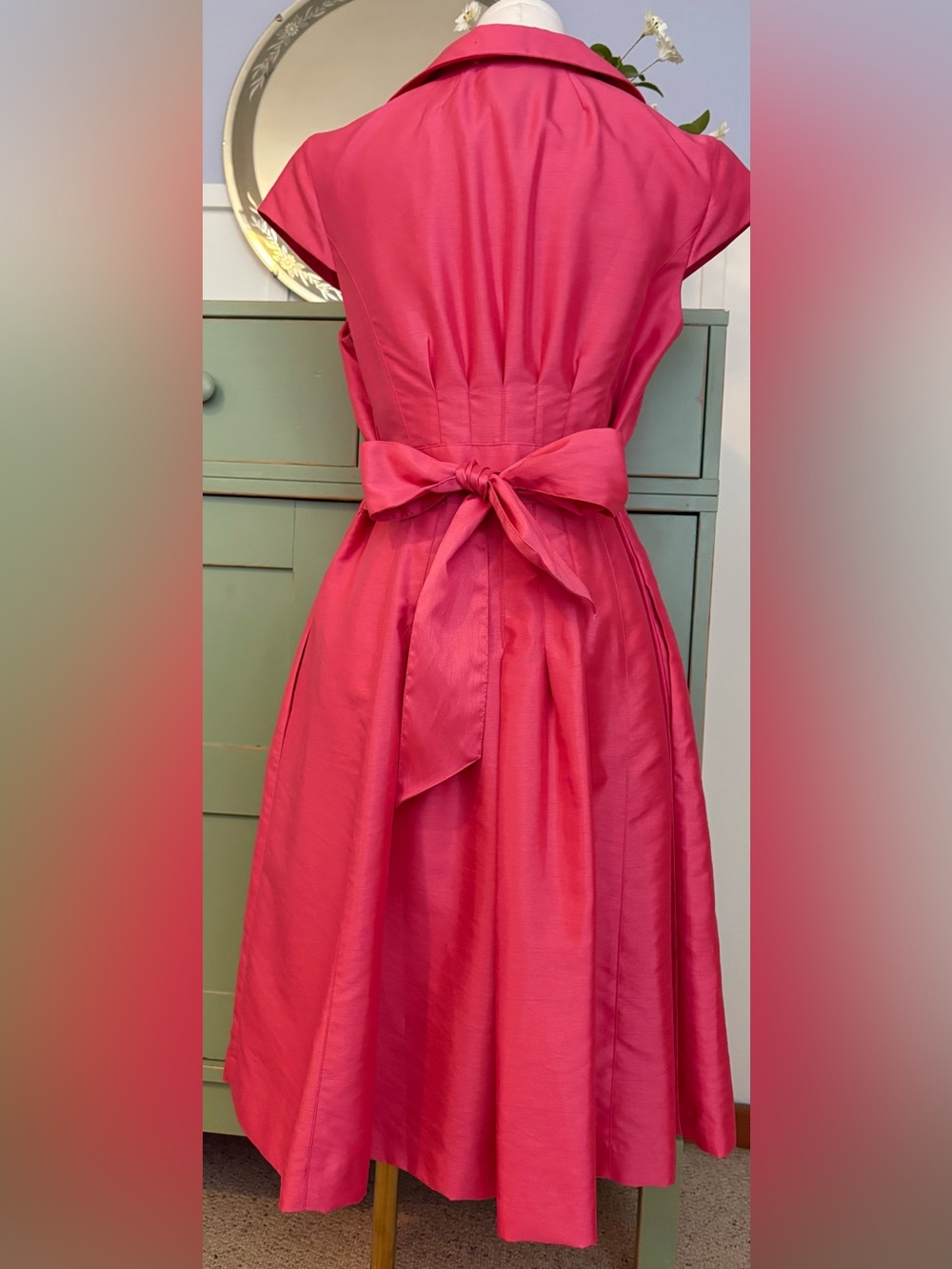 Kasper Hot Pink Classic Fit & Flare Dress w Tailored Princess Seams & Sash Sz 8 - Picture 6 of 15